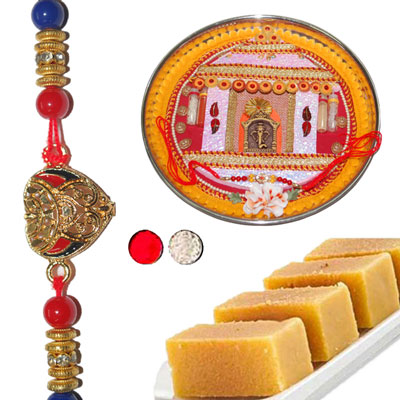 "Fancy Rakhi - FR-8450 A(Single Rakhi), Rakhi Thali ,Milk Mysore Pak - Click here to View more details about this Product